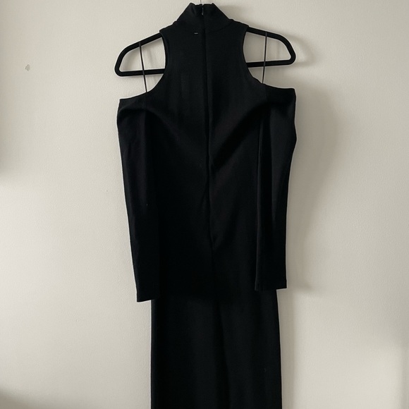 Balmain black long maxi 100% wool turtle neck shoulder cutout dress size - Picture 3 of 4